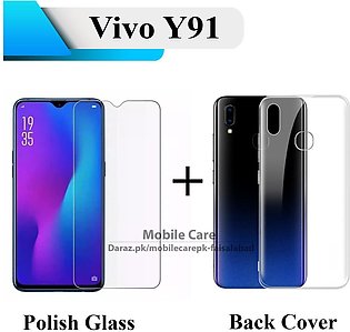 Vivo Y91 Tempered Glass Screen Protector Polish Glass + Transparent Back Cover Crystal Clear Cover For Y91