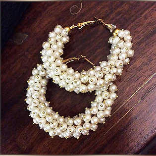 Beautiful Golden With White Pearls Gujra Hoop Earrings Jewellery For Women FDS-014