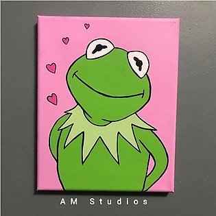 Kermit the frog canvas acrylic painting(3 sizes available) for kids room, dinning room, kitchen, coffee shop, bedroom, drawing room, gift for wedding, birthday, new year, school, college, handmade home decor.