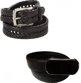 Pack of 2 Stylish Belts - Black Beauty Belts For Men - Braided Belt For Men