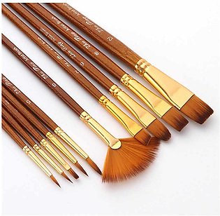 10 Pcs Paint Brushes Set Nylon Hair Painting Brush Short Rod Oil Acrylic Brush Watercolor Pen Professional Art Supplies