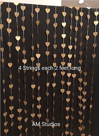 4 Golden Hearts strings (4 sizes available) for Walls, Door and windows, School College University Farewells Photo Booths, Cake Toppers Birthday, Baby Shower, Party Festivals Decor Center Table, Bedside, furniture curtains flower Decoration wedding gif