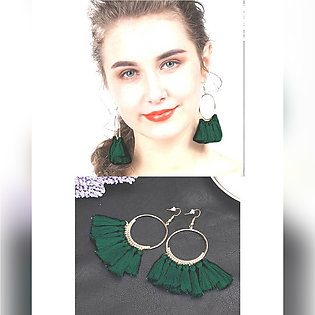 Vintage Round Long Drop Dark Green Tassel Earrings For Women