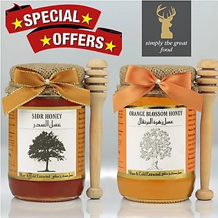 Special Offer Sidr Honey & Orange Blossom Honey 400gm each (Simply The Great Food) Raw & Cold-Extracted