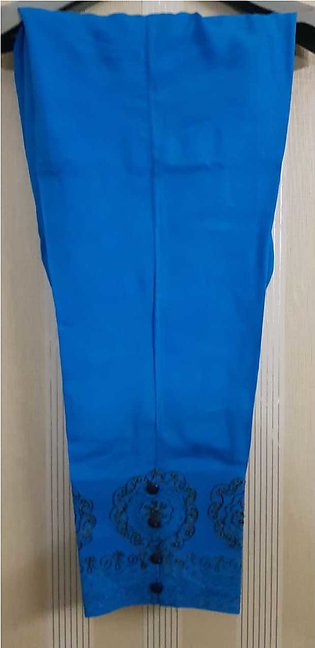 Clearance Sale - Linen Embroidered Royal Blue Color Trouser For Women - Free Size, Stylish Traditional Ladies Pant, Low Price SKU-1960-1060