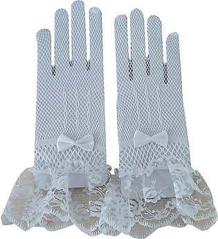 Lace Mesh Bowknot Bride Full Finger Gloves