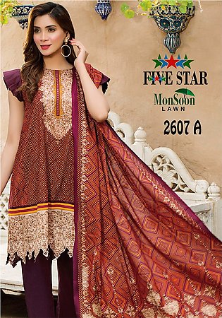 Five star Monsoon Summer Lawn Unstitched Suit  DN #2607-A