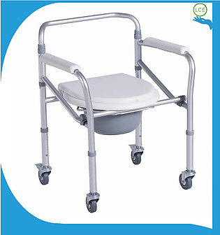 Lifecare Enterprises Height Adjustable Foldable Commode Chair with Pot Bucket & Lock Wheels