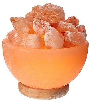 Crystal Rock Himalayan Salt Lamp Bowl Shape with Salt Chunks Wooden Base & 15-Watt Bulb, UL-Approved Switch/Dimmer Cord Wire for Office and Home Decor with Health Benefits