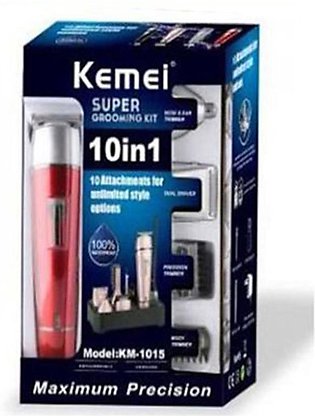 Kemei 1015 Km-1015 - Professional Grooming Kit for Men - 10 In 1 - Trimmer/Shaver/Nose Trimmer/Eyebrow trimmer - Multicolor