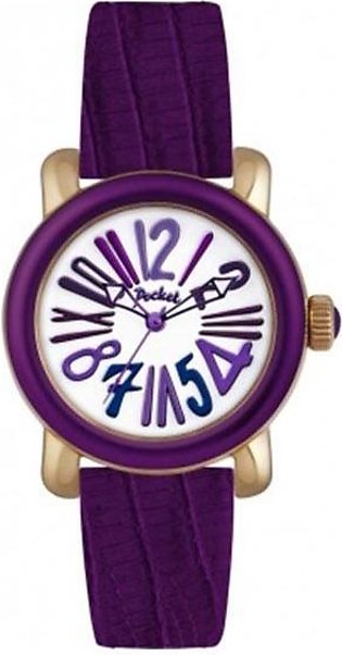Pocket PK1000 for Women Purple Leather Strap Casual Watch 