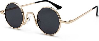 XINQIUS Vintage Round Sunglasses Brand Design Women Men Sunglasses Luxury Retro Uv400 Eyewear Fashion Shades-Black Gray & aurum