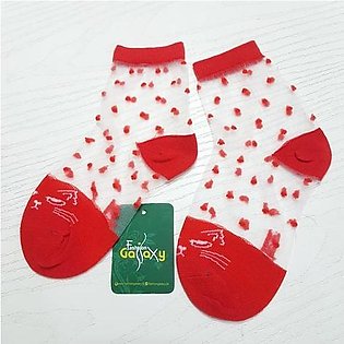 Fashionable Cat Printed Soft Transparent Baby Socks For New Born Babies (Size: 5 To 7 Months) In RED Color By Fashion Galaxy