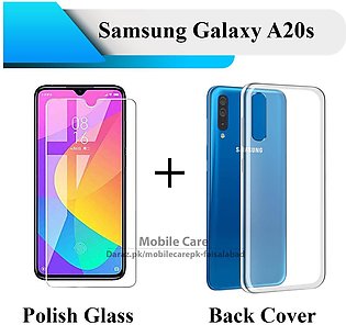 Samsung Galaxy A20s Tempered Glass Screen Protector Polish Glass + Transparent Back Cover Crystal Clear Cover For Galaxy A20s