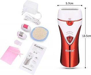 Kemei 3 In 1 Rechargeable Electric Epilator Lady Shaver Callus Remover For Shaving Hair Of Bikini Line And Underarms Rechargeable Hair Removal Shaver Depilation KM-1107 100% Original Product Same As Shown In Pictures