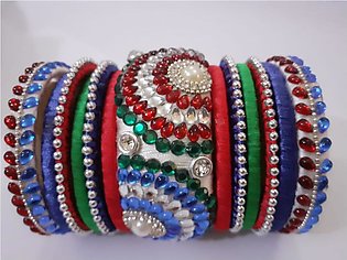 Fancy Handmade Kundan Multicolored Silk Thread Bangles Set