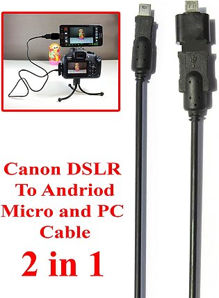 2 in 1 For Mobile Andriod Micro And PC Canon DSLR Camera Data Cable Also Works With MP3 MP4 V3 550D 500D 600D 650D 700D 750D 760D 77D 800D 70D 60D 50D 5D 7D 6D 80D 7MKII 1000D 1200D 1100D 1200D 1300D 4000D 1500D 3000D