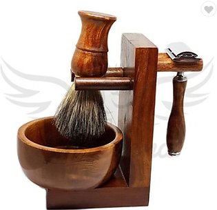 Men's Shaving Set,4 in 1 Synthetic Hair Shaving Brush With Solid Wood Handle Shaving Bowl And Shaving Stand Kit Perfect for Men Gift