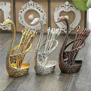 Dessert Spoon, Fashion Elegant Coffee Sugar Spoon Mixing Tea Spoon Cutlery Set with Swan Feather Holder