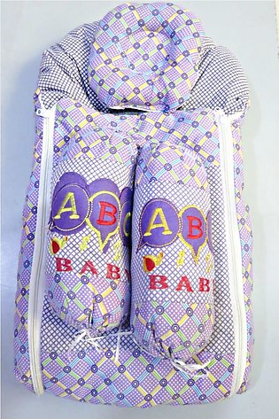 Baby sleeping Bag With Head Pillow And 2 Support Pillow In Purple Color