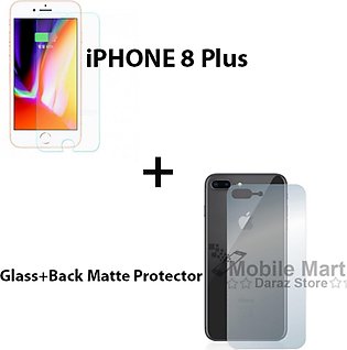 Iphone 8 Plus Polish 2.5D Tempered Glass Screen Protector + Iphone 8 plus Back Protector Matte For iphone 8+