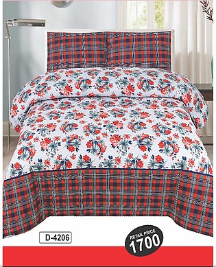 Double Bed Multicolor Cotton Bedsheet - King Size - 3Pcs Set