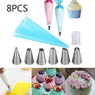 8Pcs/Set Stainless Steel Pastry Nozzles for Cream with Pastry Bag Cake Decorating Icing Piping Confectionery Baking Tools Set