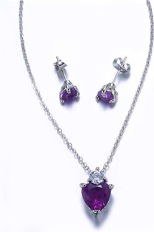 2018 Hot Platinum Plated Necklace Purple Peach Heart Drop Earrings Jewelry Sets