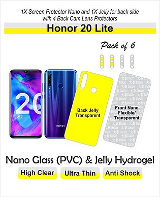 Honor 20 Lite - Pack of 6 - Screen Protector and Back side with 4 pieces of back cam lens protectors