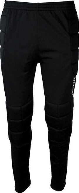 100% polyester Goalkeeper Pant Padded hips and knees, elastic waist with inside drawcord an100% Polyester 100% polyester Goalkeeper Pant Padded hips and kned foot stirrups. Available in sizes Youth Small-Youth Large and Adult Small-Adult XL