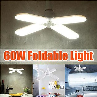 60W E27 304 LED Garage Work Light Foldable Workshop Lamp Ceiling Lights Lamp Deformable AC95-265V Pure White Folding Fan Light Bulb