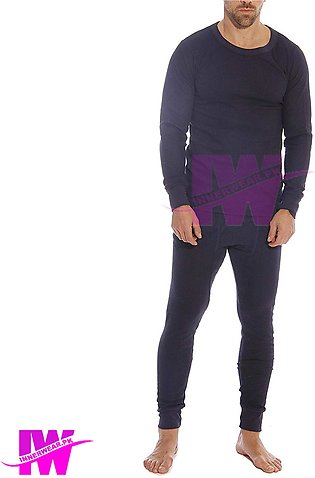 2 Pcs Mens Boys Premium Full Body Suit Thermal Body Warmer Skin Tight Stretchable Innerwear Winter Warm Long Johns Trouser Pajama Full Sleeve Shirt Navy Blue