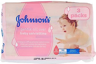 J'ohnson's Baby Wipes Pack of 3  (56 Wet Wipes per Pack) Total 168 wipes (Made Uk)