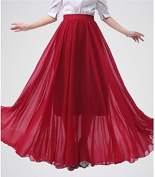 Crimson Red Chiffon Long Skirt