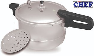 CHEF Long Handle Aluminum Pressure Cooker with Steam Roaster 1305 - 11 Liters [Life Time Blast Proof Warranty]