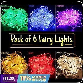 Pack of 6 - Multi Still Fairy Light String - 20 Feet each - (220V) for Function , Home Garden Wedding , Birthday Party Decoration