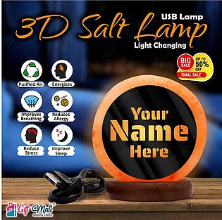 Gift Mall -  3D Acrylic Sheet Printed 7 Color Changing Customize USB Himalayan Salt Lamp for Home Decoration, Night Light, Pink Salt Lamp, Asthma and Allergy Patients to Clean Room Atmosphere - SLP