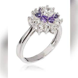 Platinum Plated Purple Stone Flower Ring RI-0031 by Ifsha Mart