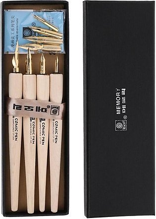 MEMORY 568 Series Calligraphy Dip Pen Wood Comics Pen 4 Holder 8 Nib Set Made in Korea