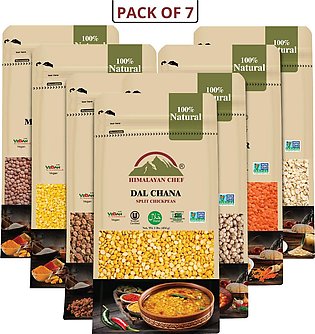 (Pack of 7) Himalayan Daal Masoor Washed, Daal Mong Washed, Daal Mash Washed, Daal Channa, White Channa, Black Channa & Masoor Whole - 454 G Each  Export Quality (Dal) & Imported Packaging