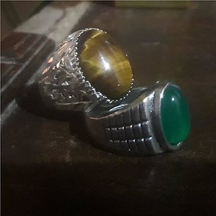 Pack of 2 ring / Tiger eye Stone Ring & Green Akik Ring