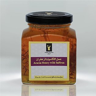 Acacia Honey with Saffron (Zafran) 500 gm (Simply The Great Food) Raw & Cold-Extracted