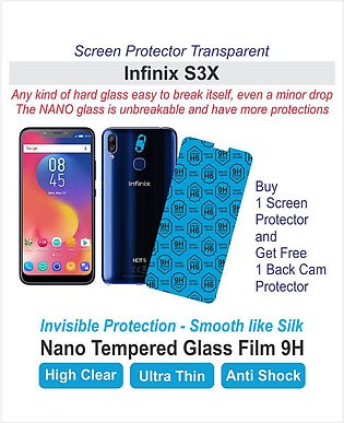 Infinix S3x - Screen protector - Best Material - Nano Glass - with Back Cam Protector - Anti shock