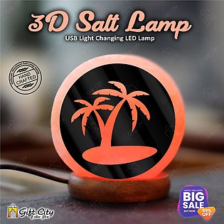 Gift City -  Palm Tree 3D Acrylic Sheet Printed 7 Color Changing USB Himalayan Salt Lamp for Home Decoration, Night Light, Pink Salt Lamp, Asthma and Allergy Patients to Clean Room Atmosphere - SLP