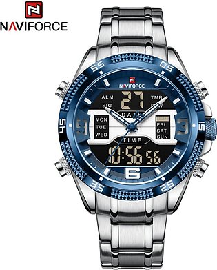 NAVIFORCE Luminous Stainless Steel Waterproof Dual Time Wrist watch For Men With Brand Box-NF9201