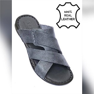 Maazu Leather Slipper For Men-Color Grey