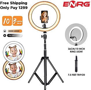 ENRG LED Ringlight 10 Inch \ 26 cm With Tripod Stand And Mobile Phone Holder - Black