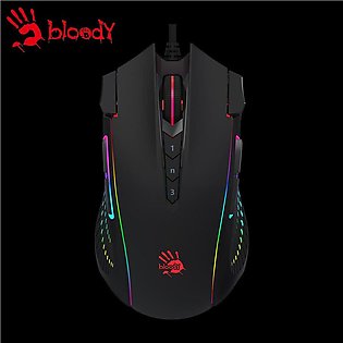 Bloody J90s 2-Fire RGB Wired Gaming Mouse - 8,000 CPI BC3332-S Optical Sensor - 10 Programmable Buttons - 2000Hz Report Rate - Key Response 1ms - Soft Rubber Grips - Metal X'Glide Armor Boot - Ultra Core Activated - Black