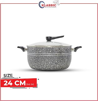 Cooking Pot 24Cm with Glass Lid Marble Coating