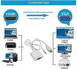 Hdmi To Vga With 3.5Mm Jack Audio Cable Video Converter Adapter